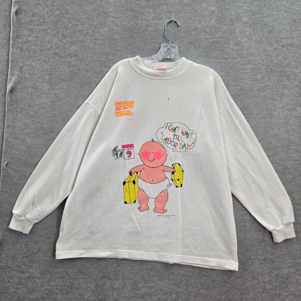 VINTAGE Words From The Womb Women Sweatshirts OS Terry Baby Labor Day 90s READ
